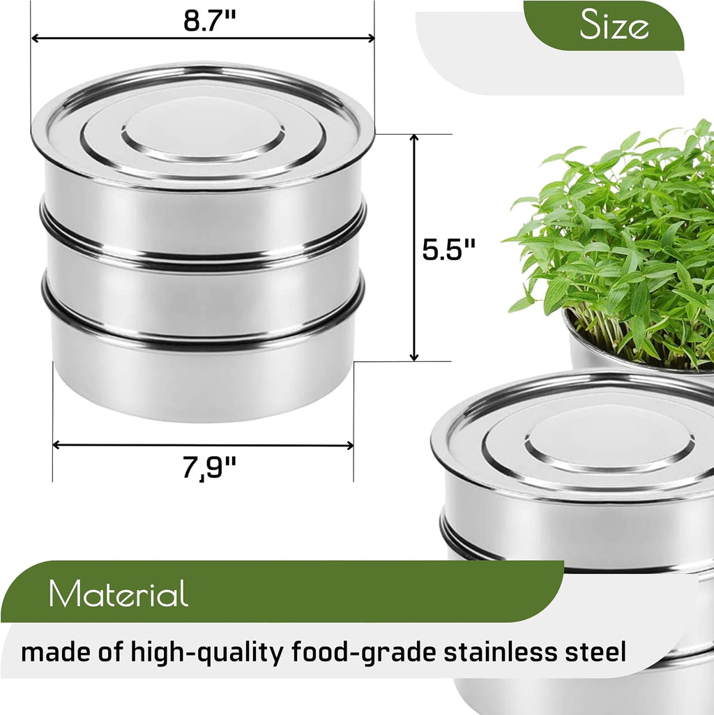Stainless Steel Seed Sprouting Kit – 7,9'' Stainless Steel Sprouting Tray Round 3-Tier Seed Gardening Planter for