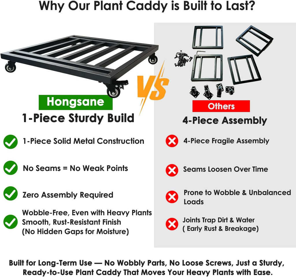 18" Square Plant Stand with Wheels Heavy Duty,Large Metal Plant Caddy Indoor Outdoor Use,Rolling Plant Dolly with