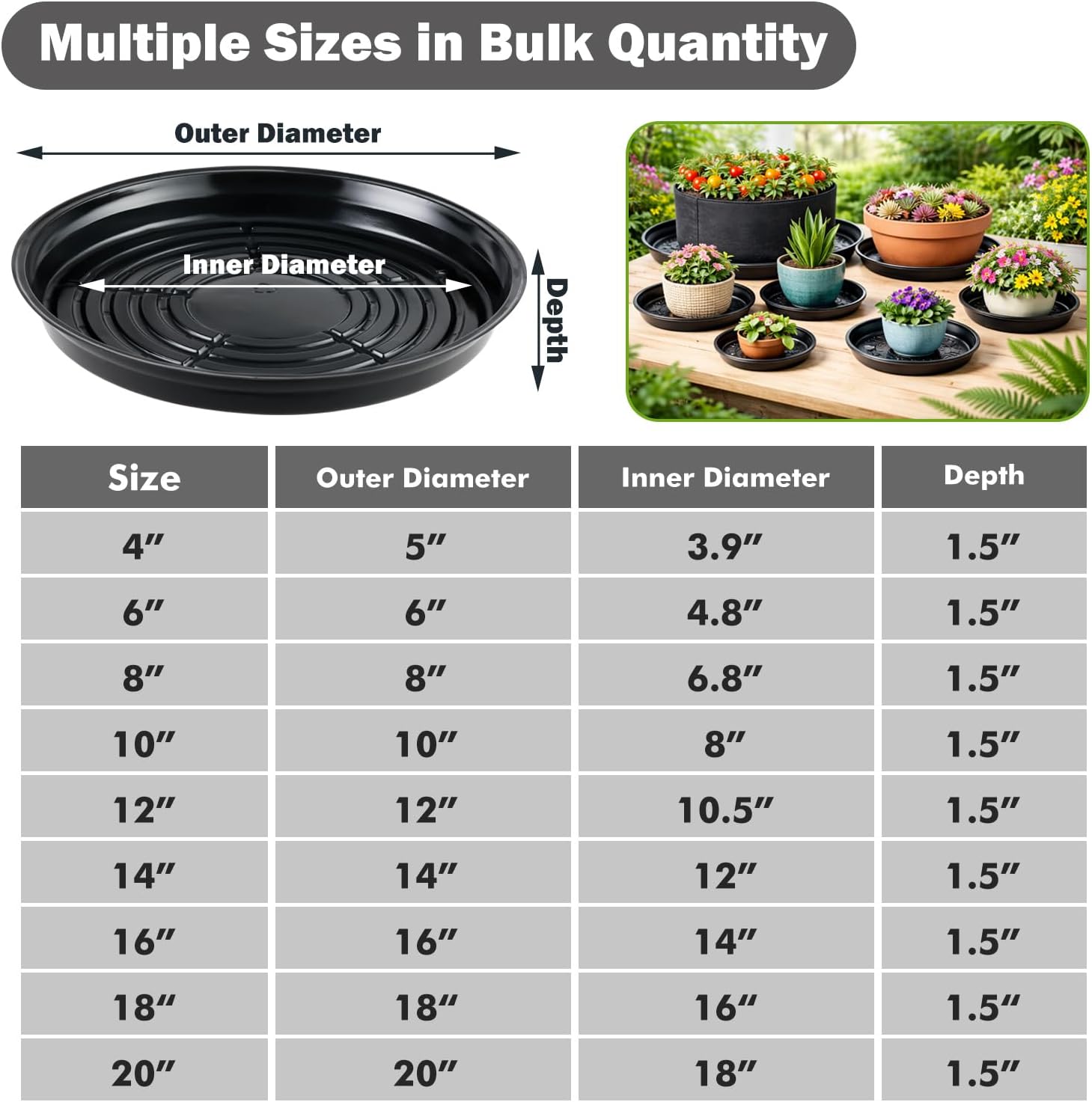 30 Packs 10/12/14 Inches Large Plant Saucers for Indoor Outdoor Use Heavy Duty Plastic Plant Plate Dish for Planter
