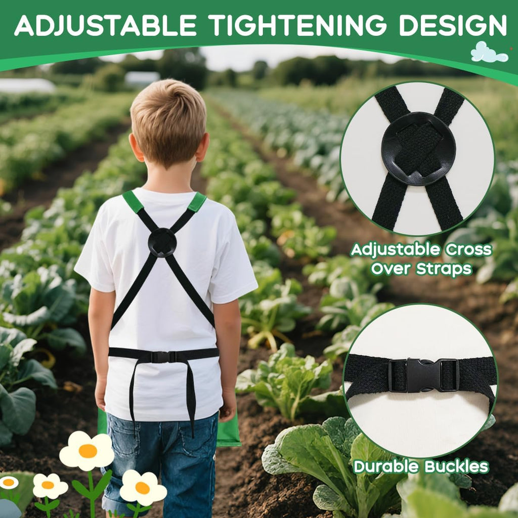 Kids Gardening Apron,Canvas Garden Apron with Pockets and Harvesting Pouch for 6-12 Grils and Boys