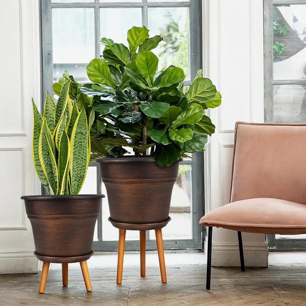 Plant Planters Pots Set of 4 Pack 16 Inch，Large Plastic Flower Pot For Indoor Plants With Drainage Holes & Trays, Resin