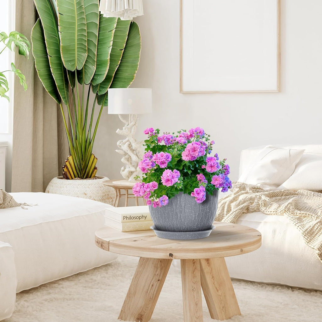 Meowell Large Flower Pots 12/10/9 inch, 3 Set Big Plant Pots for Outdoor Indoor Plants with Water Ripples, Wide Plastic