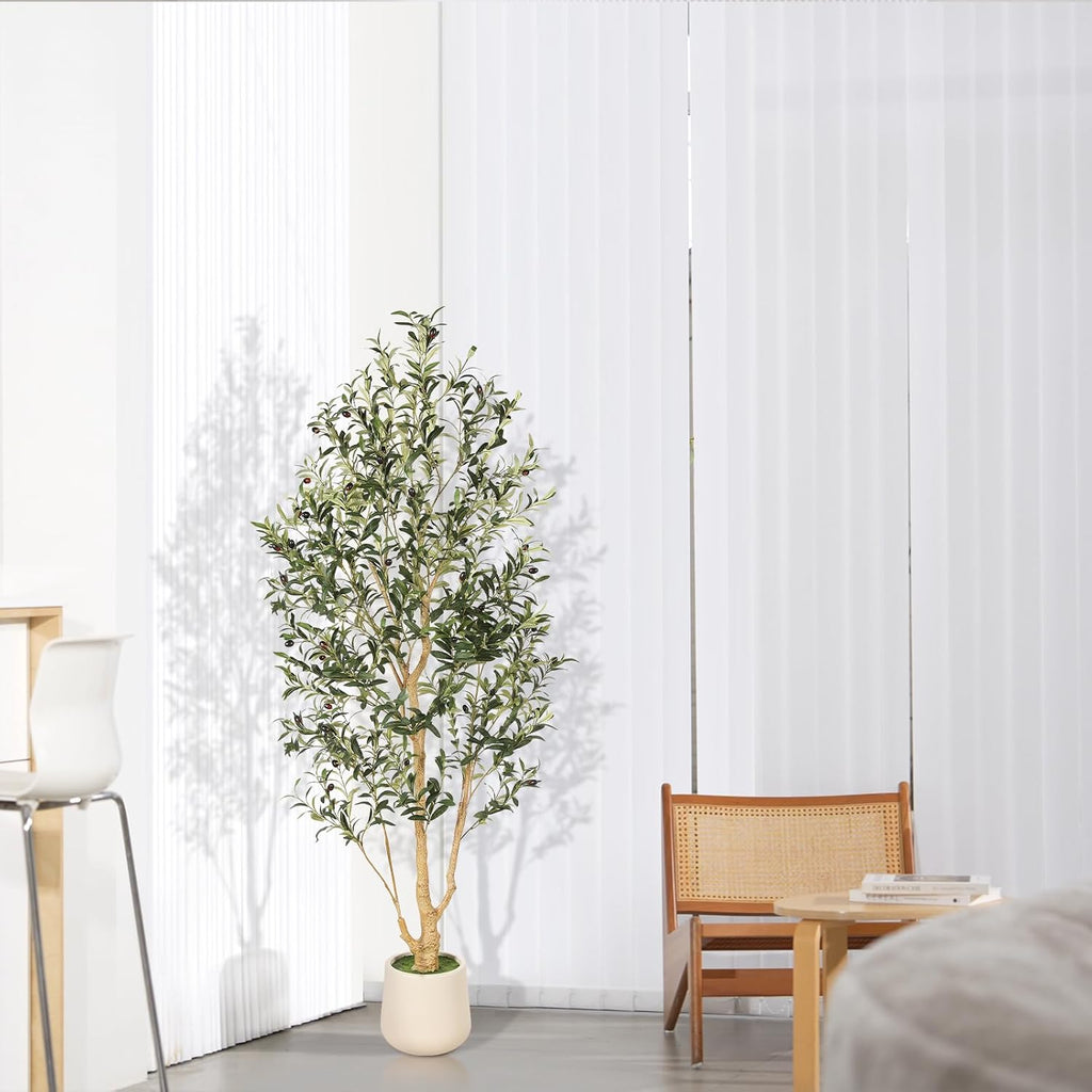 FEELEAD Olive Tree Artificial Indoor 6ft with Planter for Living Room Decor | Faux Olive Tree 6 Feet with Textured