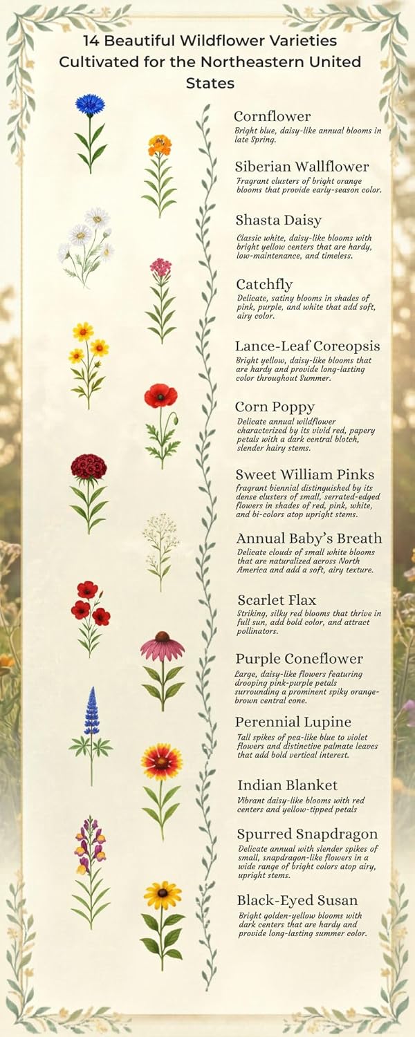 Maryland Bulk Wildflower Seed Mix 1/4lb Covers 500sq-ft - Attract Pollinators, Multi-Color Perennial and Annual Non-GMO