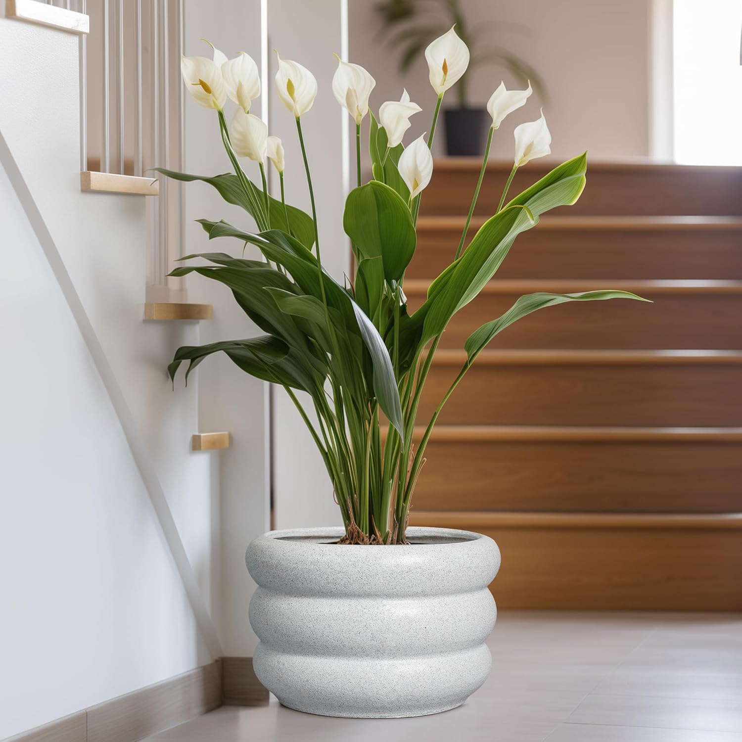 SQOWL Ceramic Planter Pot 13.5 Inch - Plant Pot Indoor with Drainage Hole Large Flower Pot Outdoor Modern Planter House