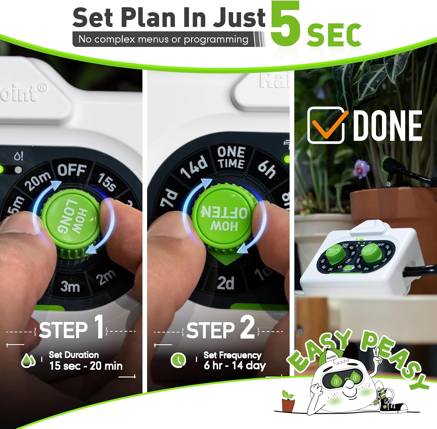 RAINPOINT Easy-Setup Automatic Plant Waterer Indoor for Pot Plant Adjustable Water Output,Battery Powered Outdoor IP54
