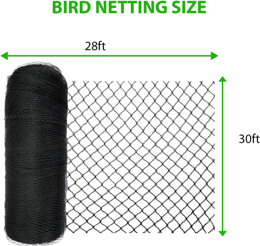 Bird Netting for Garden 28 x 30 FT, Heavy Duty 3/8" Woven Mesh Garden Netting with 12 Stakes, HDPE Anti Bird Net for