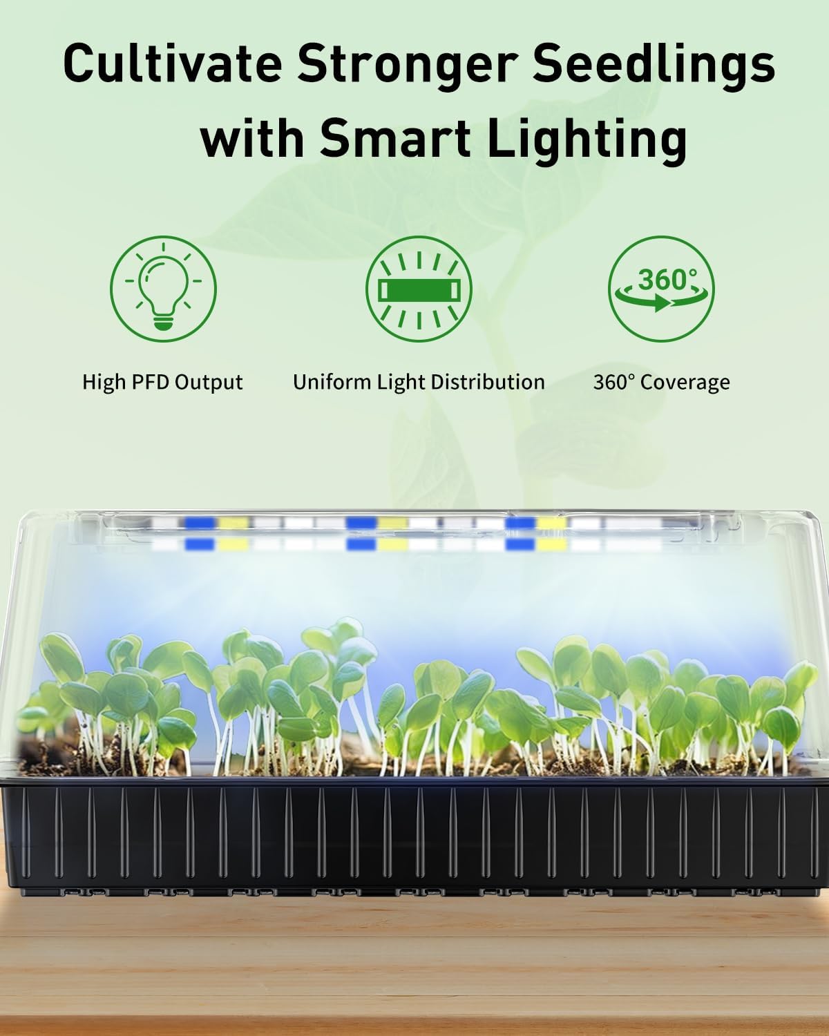 Pawfly 2 Pack Seed Starter Kit, 120 Cells, Seed Starter Trays | Adjustable Grow Light Bars & 4" Humidity Domes, Indoor