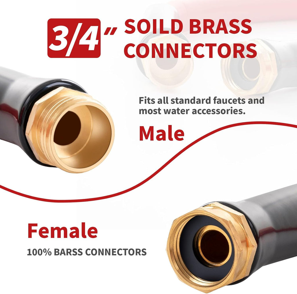 Garden Hose 50ft x 5/8” Hot/Cold Water Hose, -50°F to 190°F, Red | 600PSI Burst, Flexible & Lightweight, Upgraded
