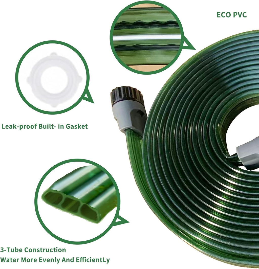 SECBULK 75 FT Flat Sprinkler Hose for Lawn Watering Garden Soaker Hose with Holes, Heavy Duty Lightweight No-Kink Water