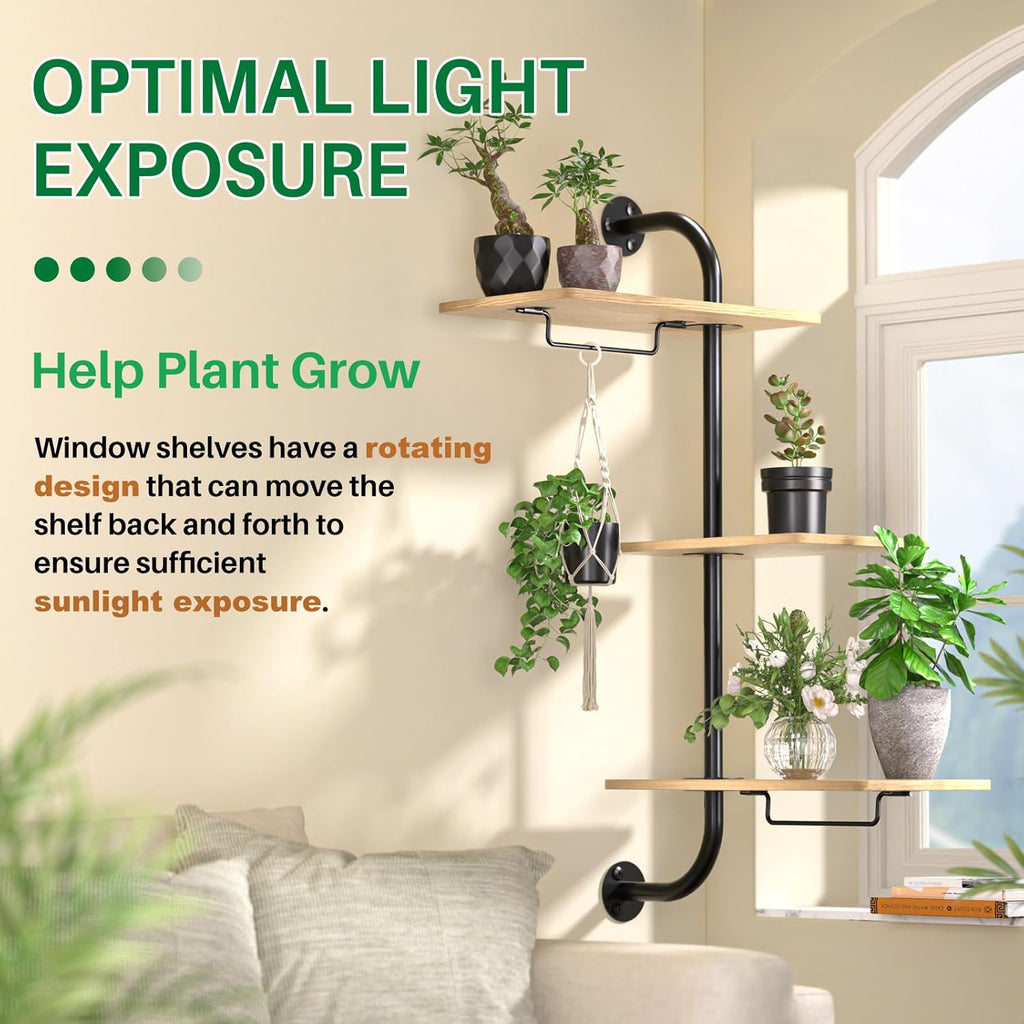 DELLAN 3-Tier Window Plant Shelves, Rotating Wall Mounted Shelf | Space saving rotating plant shelf for window & wall