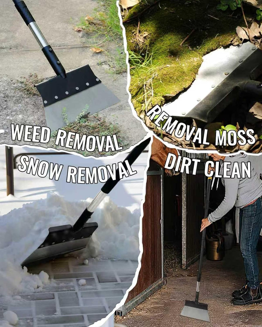 Garden Flat Shovel, Heavy Duty Multifunctional Cleaning Shovel with 60" Adjustable Long Handle, Metal Floor Scraper