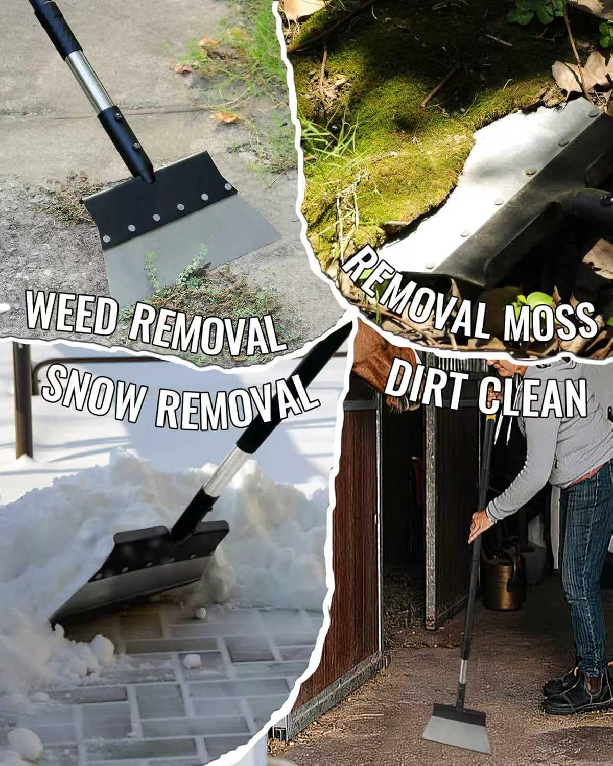 Garden Flat Shovel, Heavy Duty Multifunctional Cleaning Shovel with 60" Adjustable Long Handle, Metal Floor Scraper