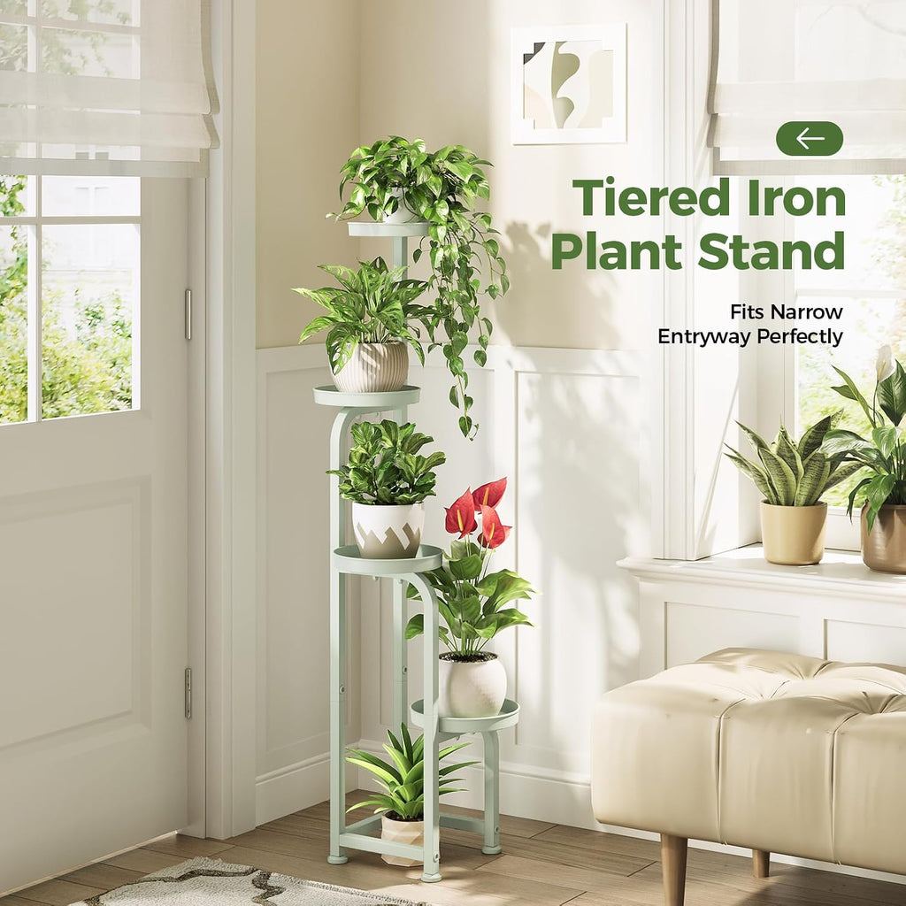 Bamworld Corner Plant Stand Indoor Outdoor Tall Metal Flower Pot Stands | 4 Tier Mint Green Heavy Duty Plant Shelf for