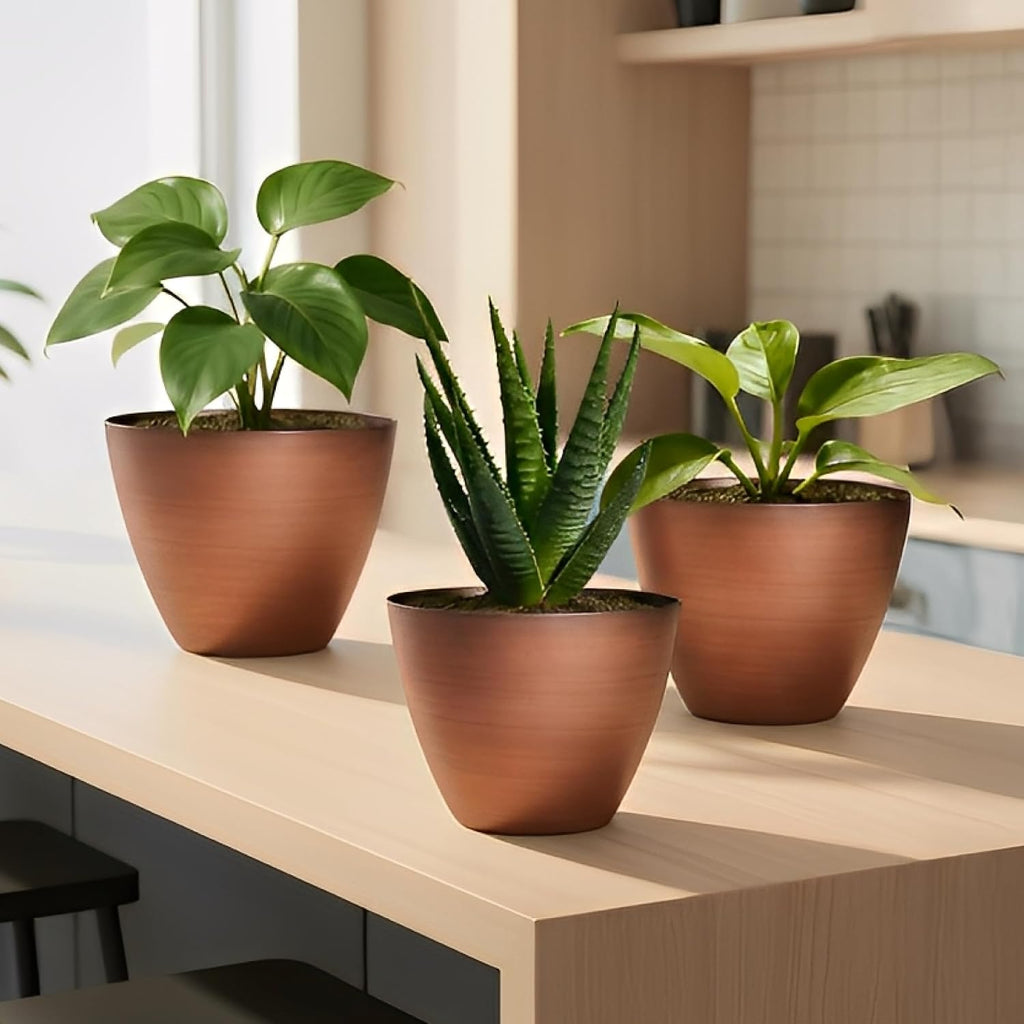 Vanslogreen 2 Pack Plastic Plant Pots with Drainage Holes, 8 inch Planter for Indoor Outdoor Plant, Garden Flower Pots