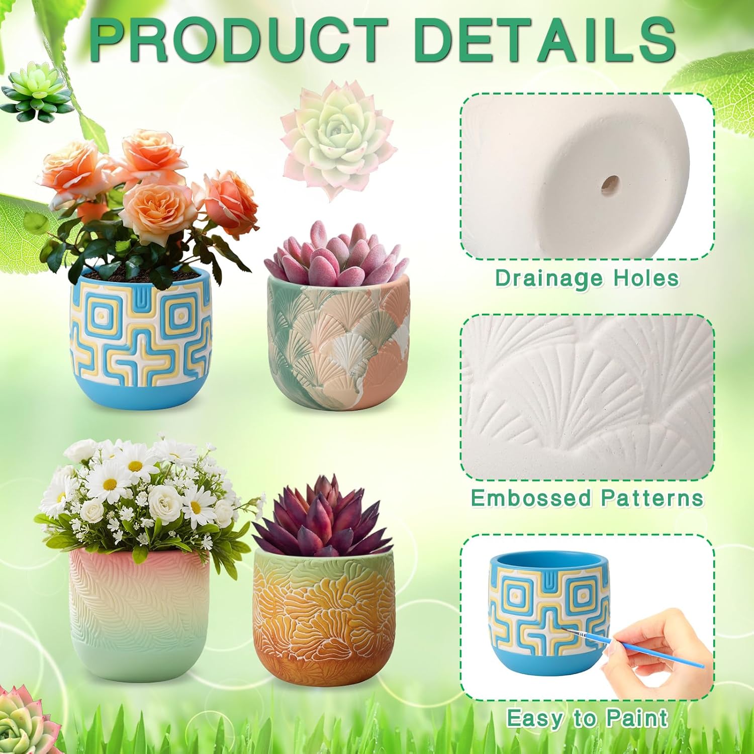 Zubebe 12 Pcs Paint Your Own Ceramic Pots Bulk Unfinished Succulent Pots Craft Kit with Drainage Hole Mini Paintable