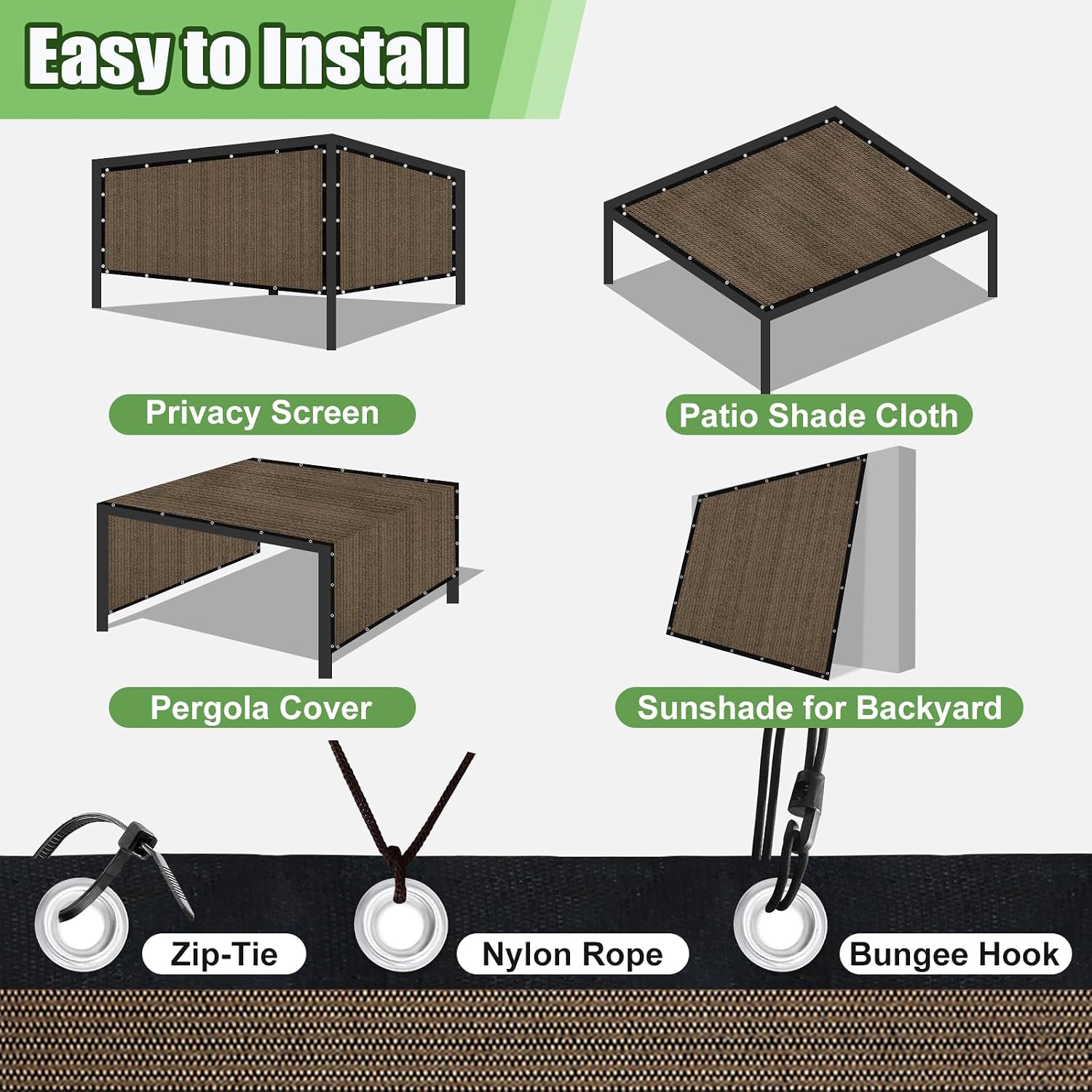90% Outdoor Sun Shade Cloth, 6'×10' Pergola Shade Cover with Grommets, Privacy Screen Sunshades for Patio Garden