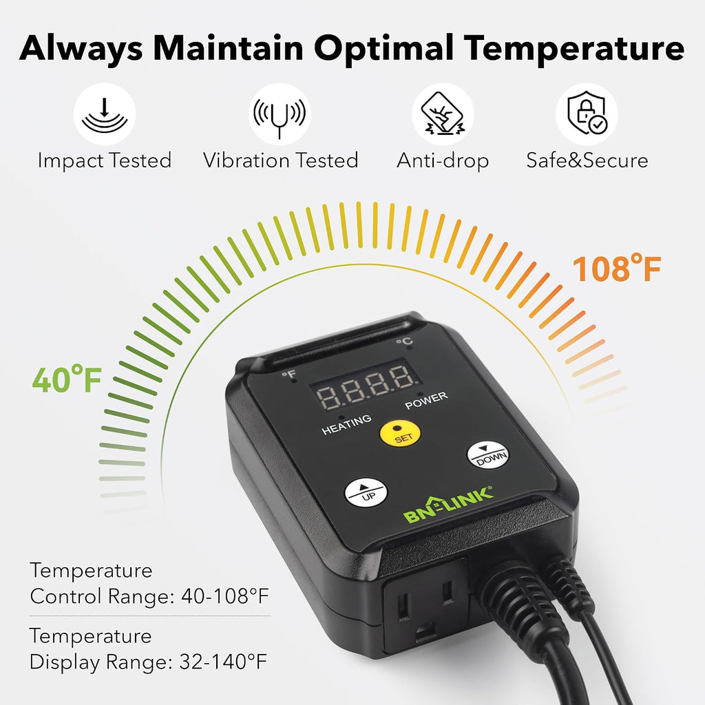 BN-LINK Reptile Thermostat Controller and Heat Mat for for Seed Germination, Reptiles and Brewing Breeding Incubation