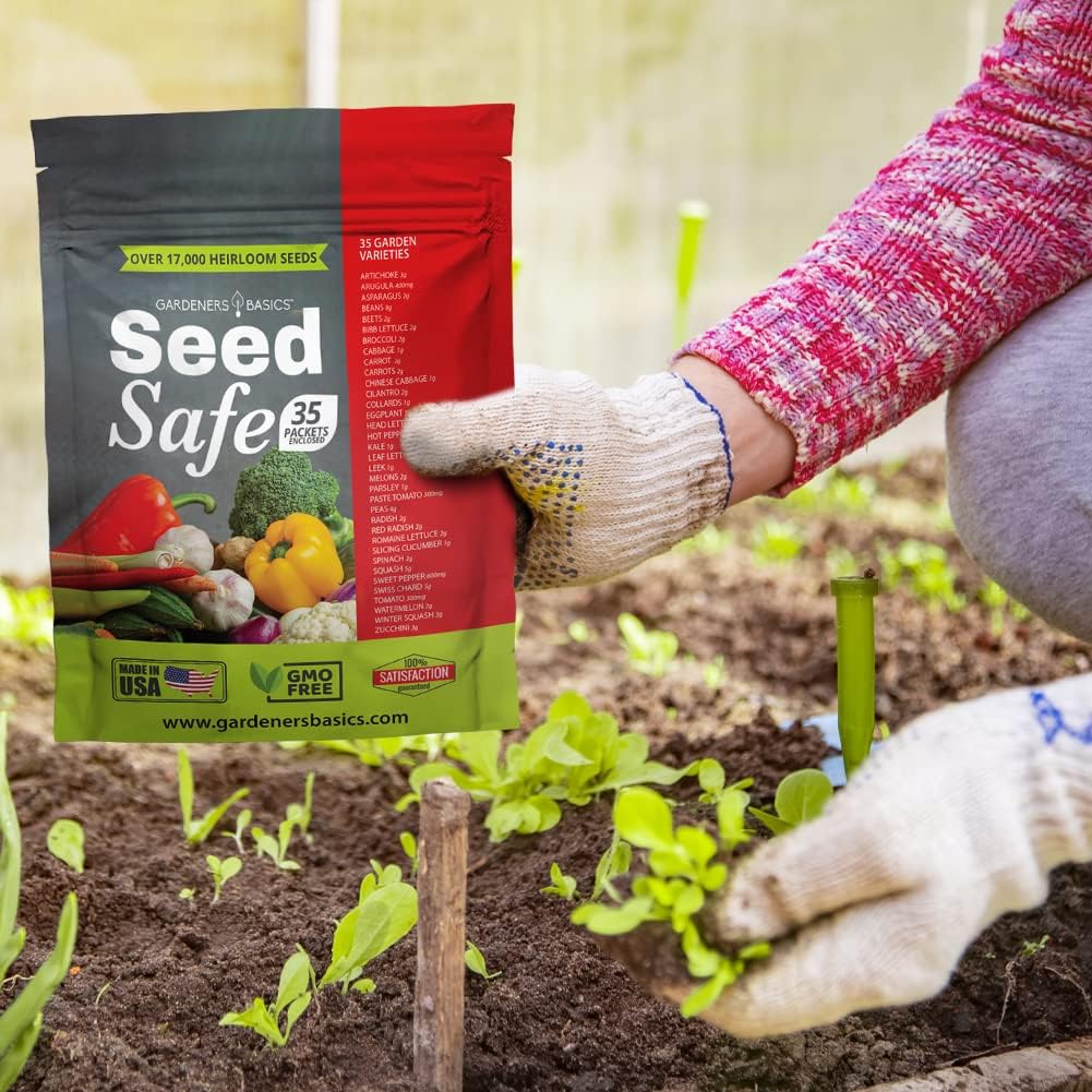 Gardeners Basics Seed Safe Kit - 35 Easy to Grow Heirloom Vegetable Seeds for Beginners - Non GMO Garden Starter Set