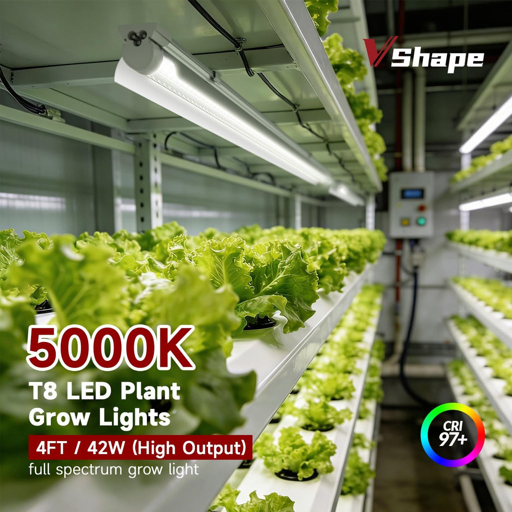 T8 Grow Light for Indoor Plants, 4FT, 42W, 5000K, 2 Pack, Linkable | Indoor Grow Light with Reflector, 2x42W High PPFD