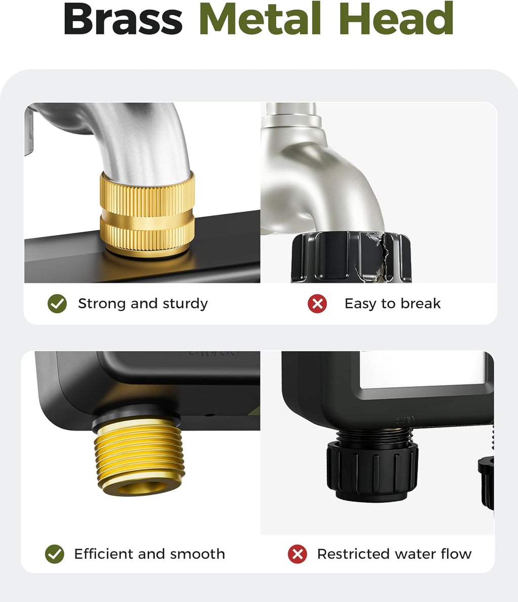 Diivoo Brass Hose Timer 2 Outlet, Sprinkler Timer for Garden Hose | IP66 Waterproof, Large Display Easy Program, Rain