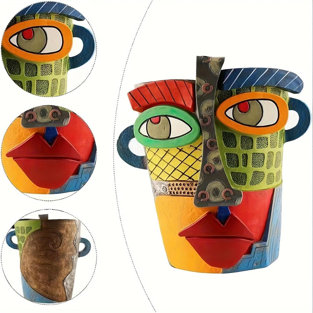 Colorful Abstract Resin Face Flower Pots, Picasso Brutalist Style Head Face Planters, Artistic Unique Pots for Plants
