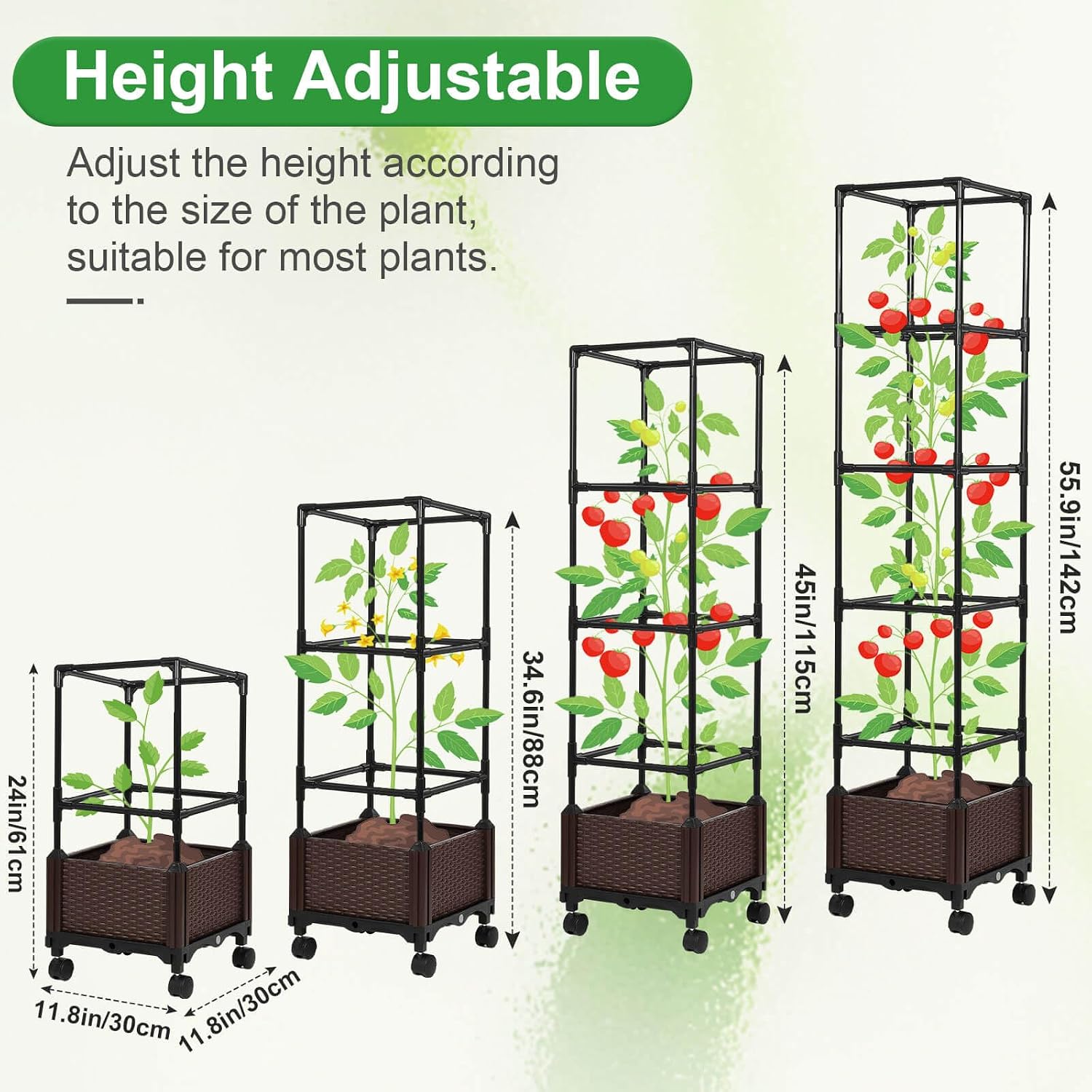 Lezmarket Self Watering Tomato Planter with Trellis for Patio, 55.9" Raised Garden Bed Planter Pot with Trellis, Plant