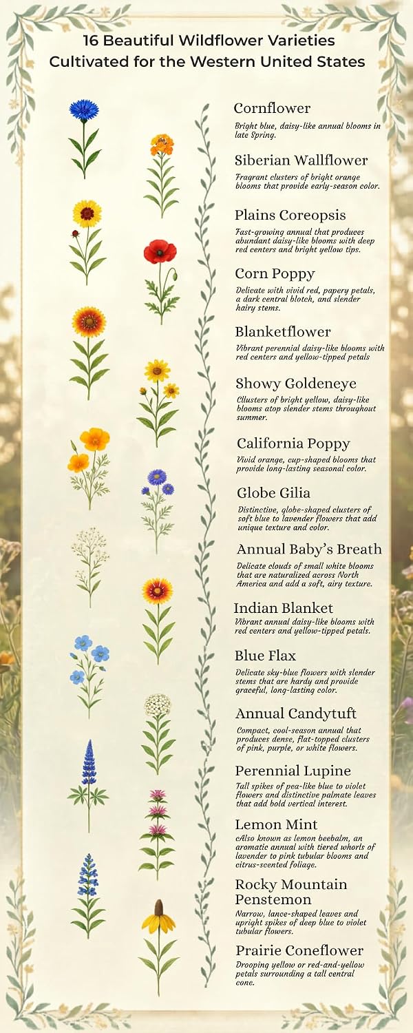 Northern Nevada Wildflower Seed Mix, 1/4 lb Covers 800 sq ft, Multi-Color Perennial and Annual Non-GMO Blooms to
