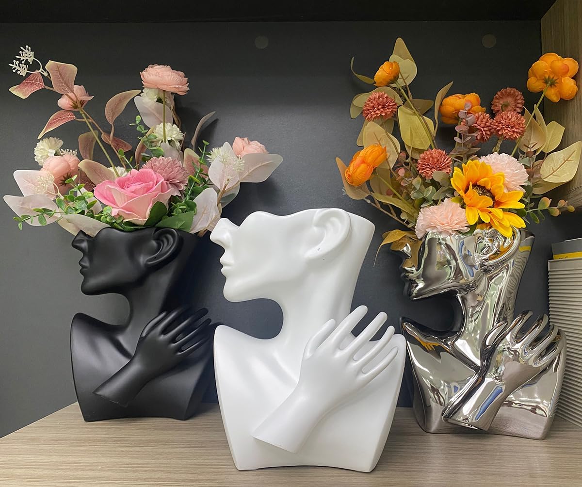 Abstract Face Planters Pots Head Flower Vase (White) | Greek Bust Vase, Women Face Vase for Home Decor, Female Bust