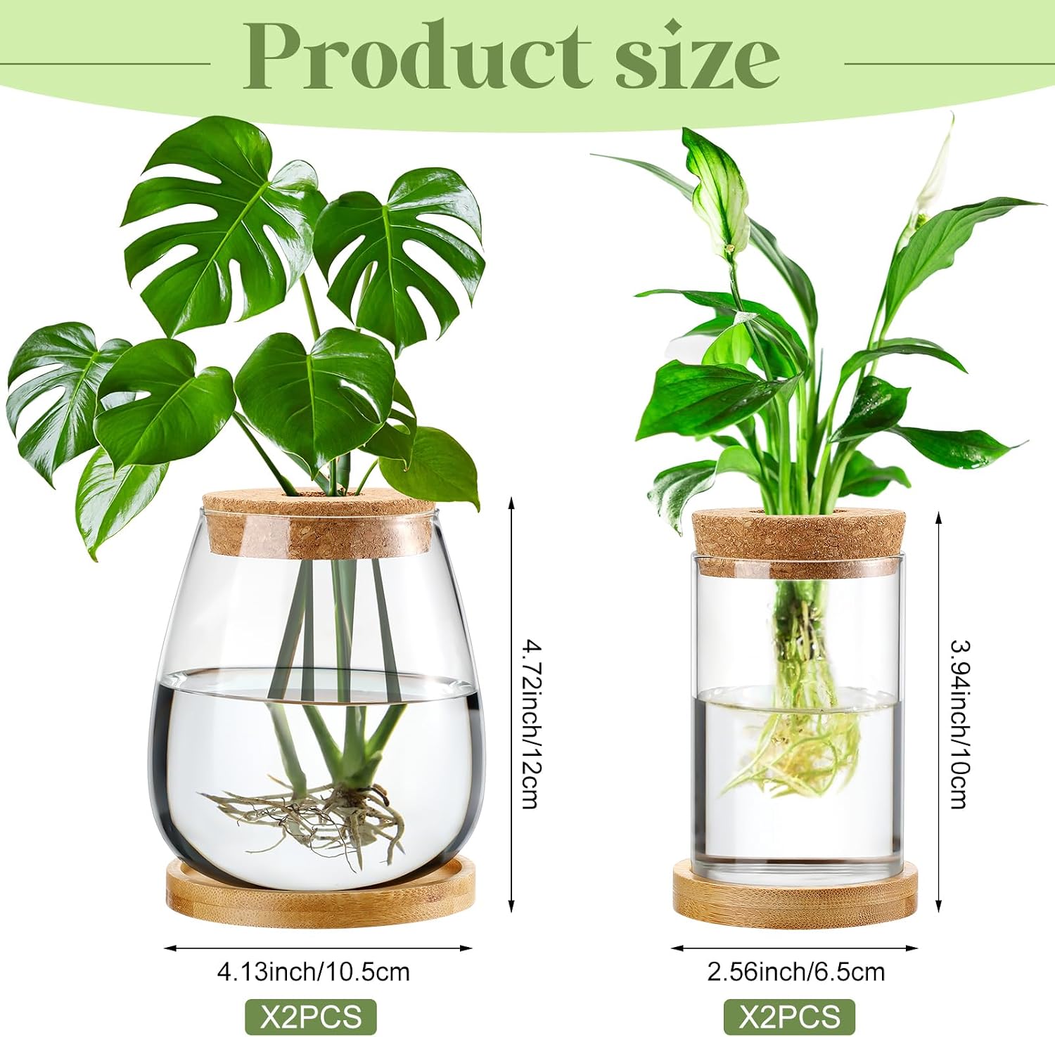 Layhit 4 Pcs Plants Propagation Stations vases Glass Planters with Wooden Lid and Bamboo Stand for Hydroponic Plants