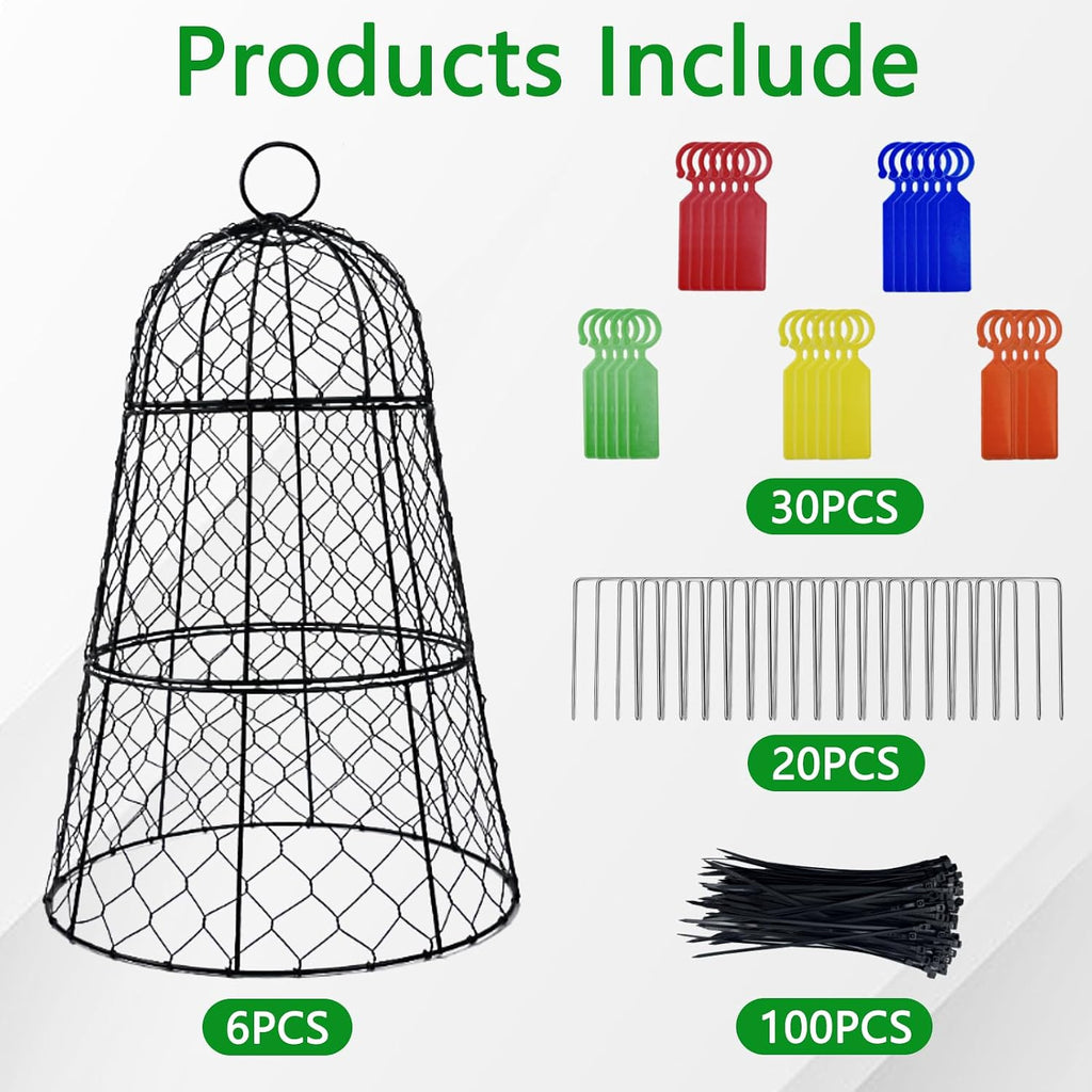 XMxoTxo 6 Packs 11.4" D x 17.7" H Garden Cloches for Plants,Upgraded Triple Combination,Rustproof Chicken Wire Cloches