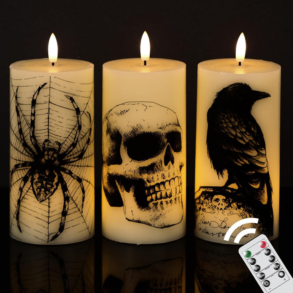 Eldnacele Skull Halloween Flameless Candles Battery Operated Remote Timer