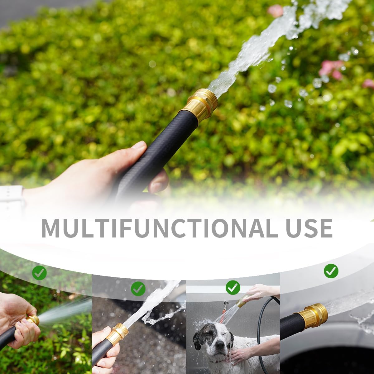 Wiseflow Garden Hose 75FT x 5/8", Heavy Duty Rubber Hose, Water Hose with Five Layered Braiding, Male Female Fittings