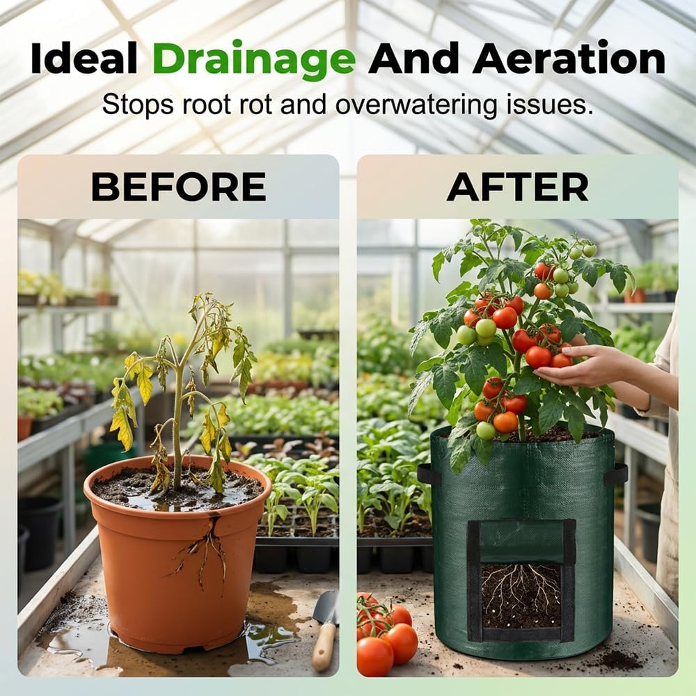 Potato Grow Bag Heavy Duty Thickened Non-Woven Fabric Grow Bags with Harvest Flap – Green Plant Pots for Vegetables