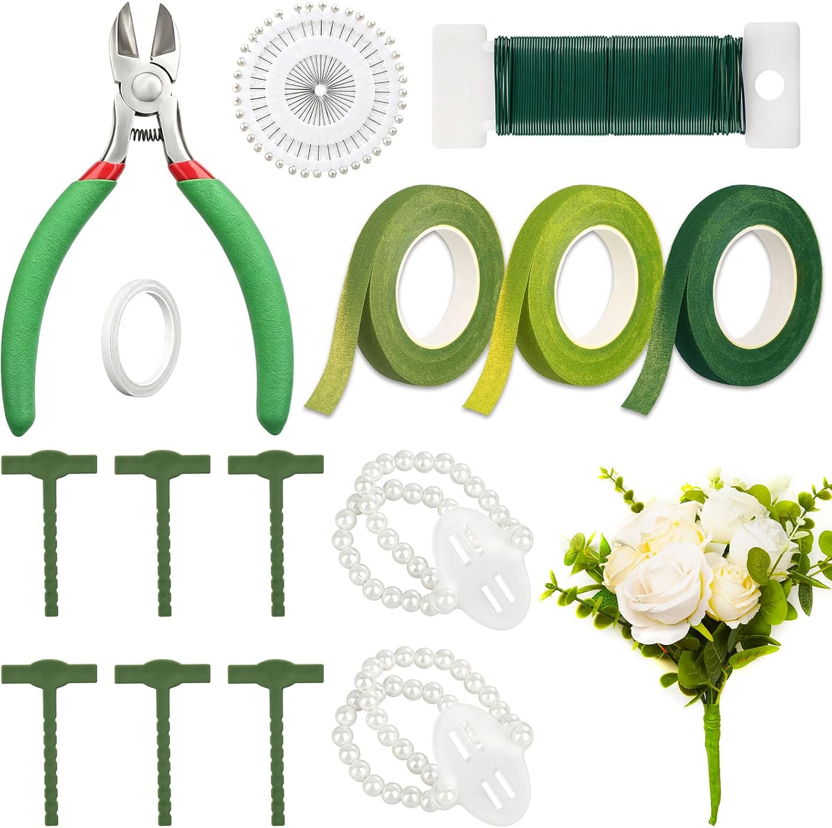 Green Floral Tape and Wire Kit for Bouquets Professional Florist Supplies