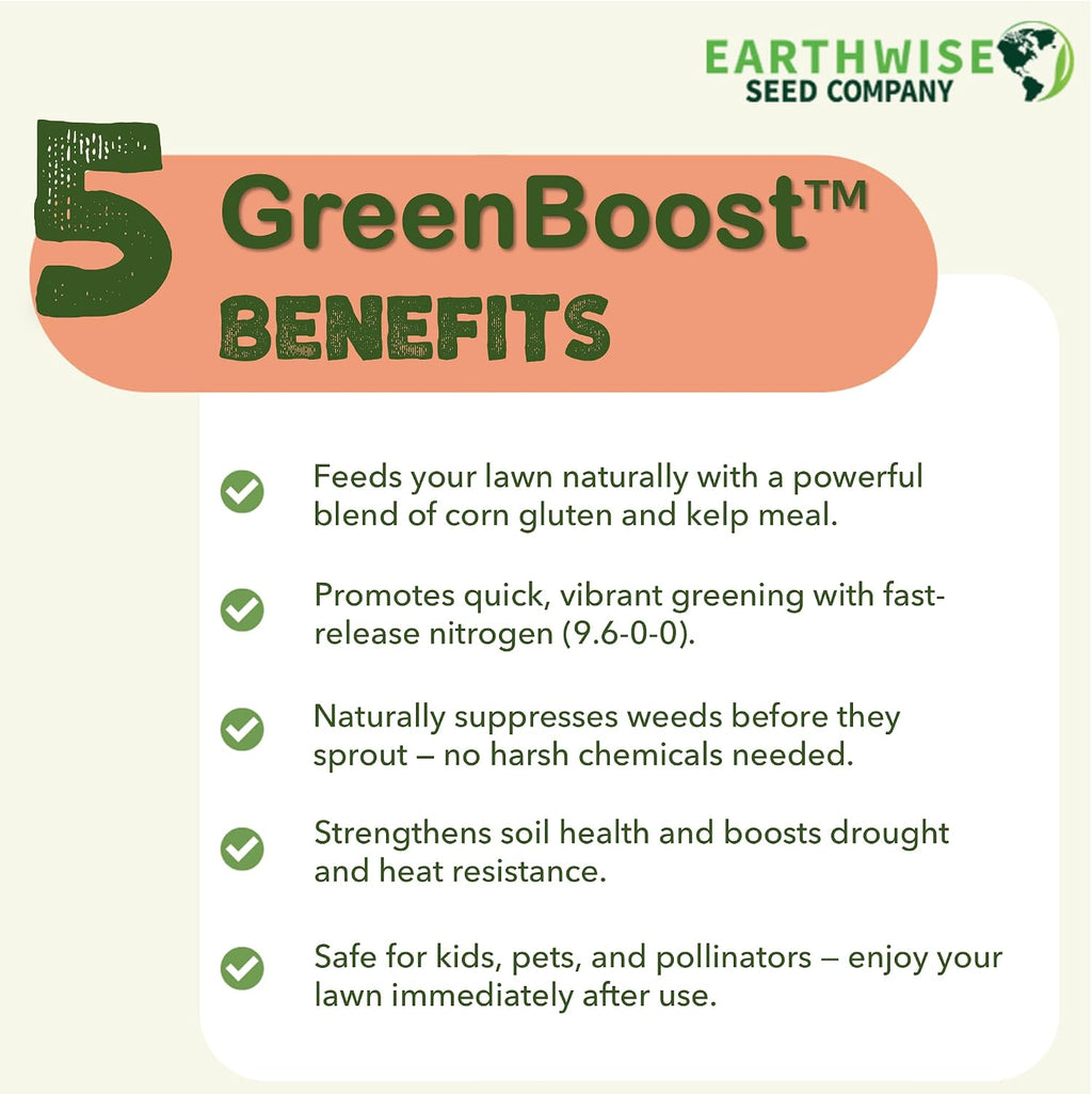 Earthwise GreenBoost Natural Lawn Food - 10 lb, 1,000 sq ft | Corn Gluten and Kelp Meal, 9.6-0-0 Quick-Release