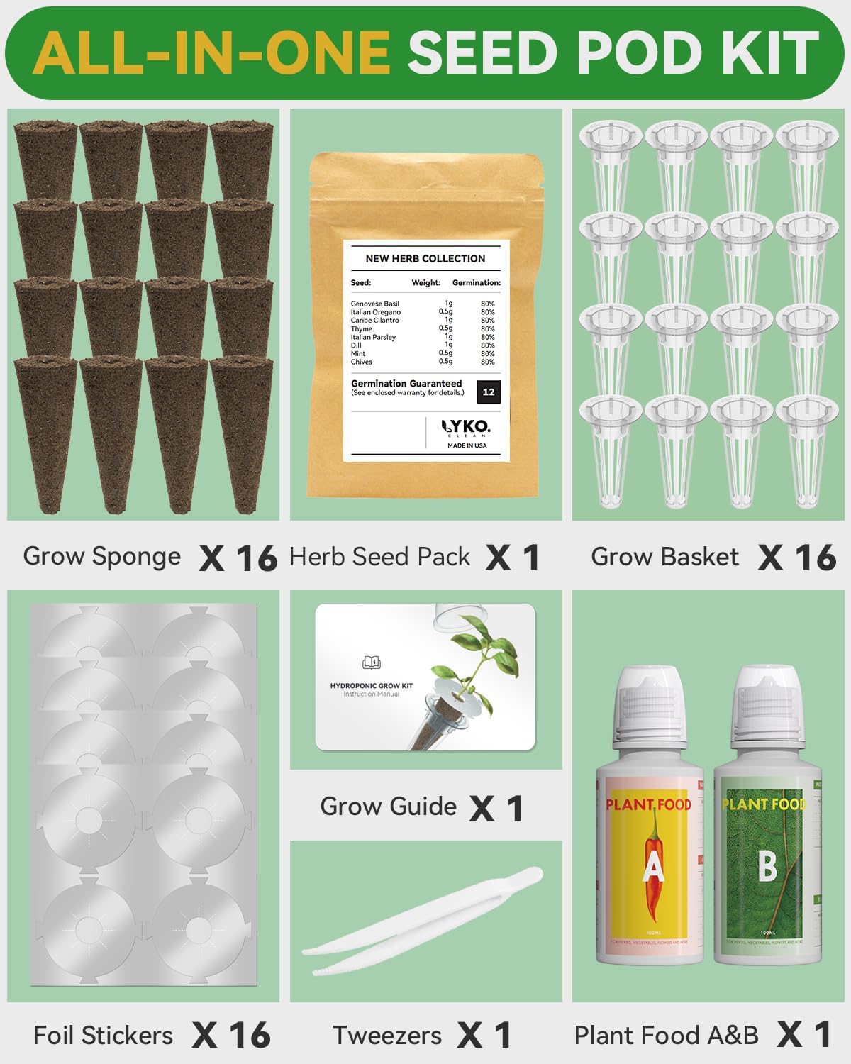 LYKOCLEAN Herb Seed Pod Kit Compatible with AeroGarden Hydroponics Growing System, Complete Indoor Gardening Supply