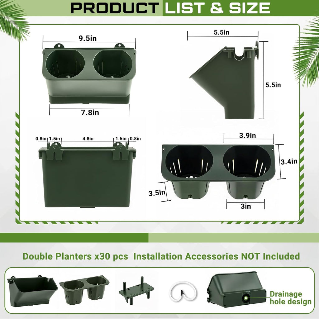 Briwooody 30 Set 60 Pocket Vertical Stackable Wall Planters Kit Outdoor Self Watering Plastic Planter Grow Hang Mount
