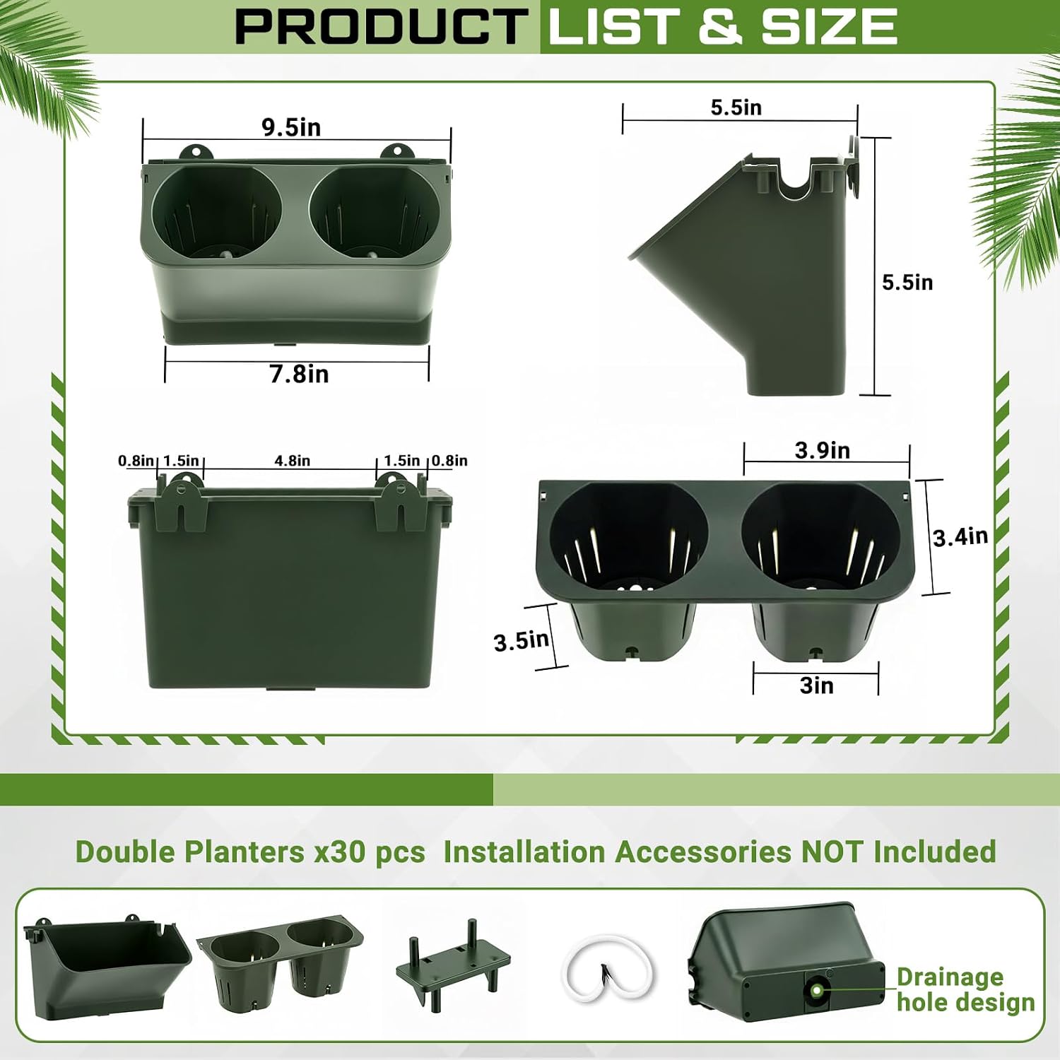Briwooody 30 Set 60 Pocket Vertical Stackable Wall Planters Kit Outdoor Self Watering Plastic Planter Grow Hang Mount
