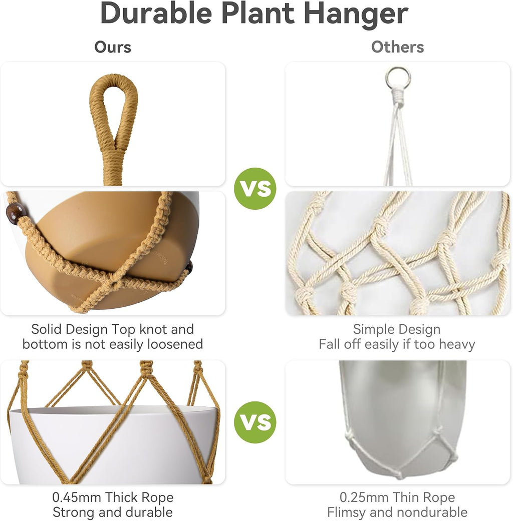 USLAI Macrame Plant Hanger, Fits 4 to 15 Inch Pots, 35 Inch, Brown, 3 Pack | Strong Hanging Plant Holder for Indoor