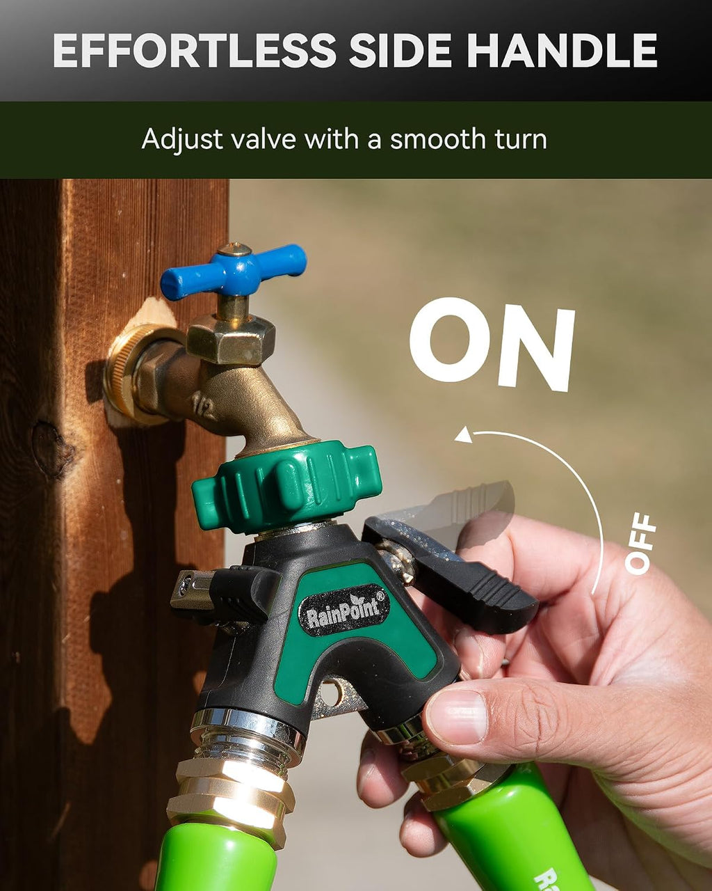 RAINPOINT Garden Hose Splitter 2 Way, All Metal Heavy Duty Water Hose Y Splitter With 2.05" Extra Long Side Handle &