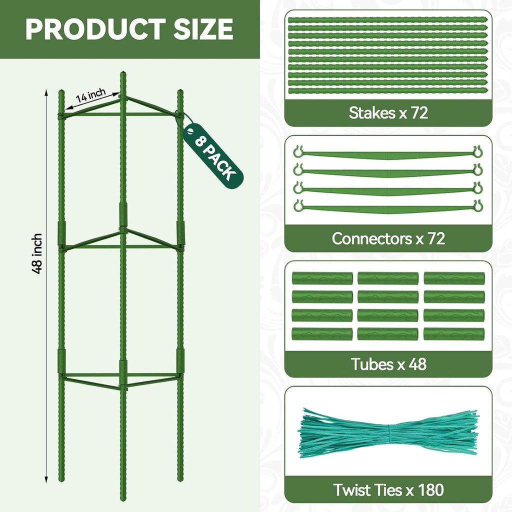 Halatool 8 Pack Tomato Cages for Garden, Up to 48in (4FT) Trellis | Adjustable Garden Stakes Tomatoe Trellis for Pots
