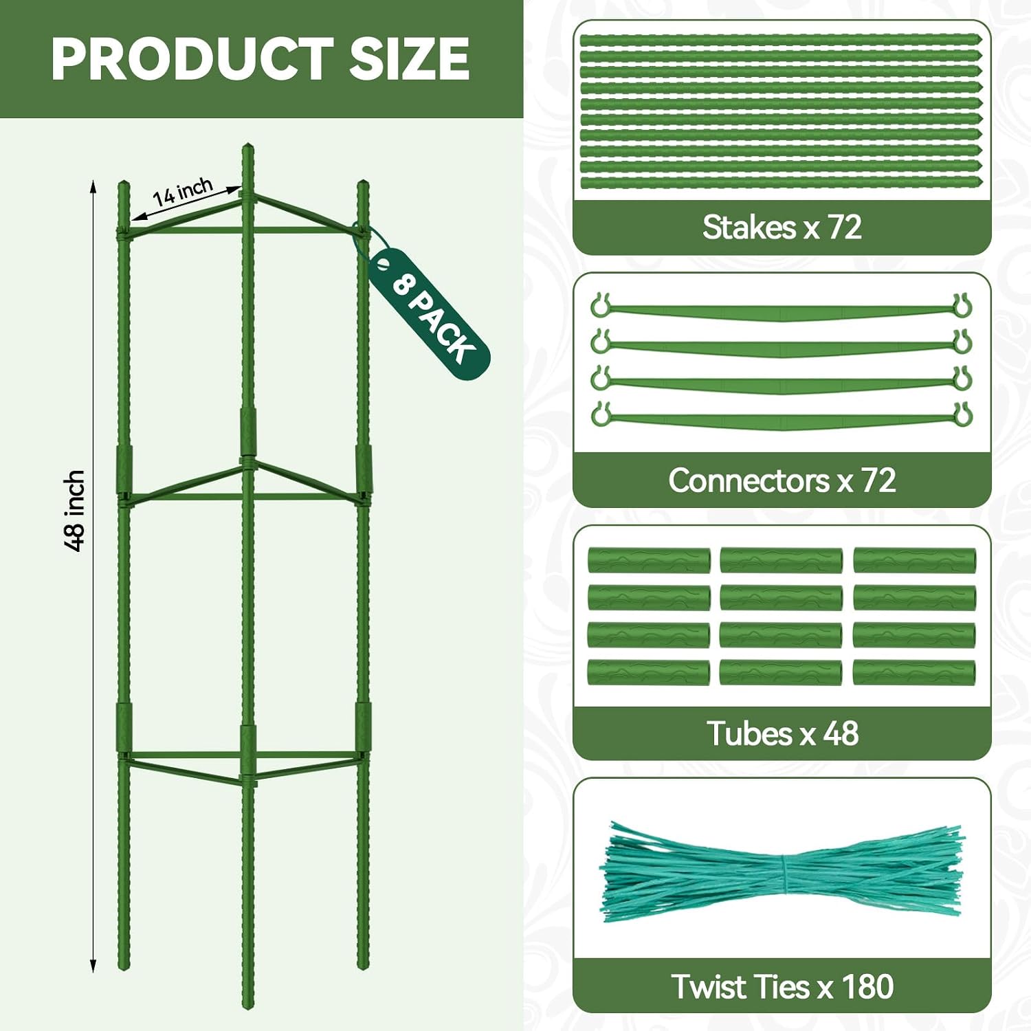 Halatool 8 Pack Tomato Cages for Garden, Up to 48in (4FT) Trellis | Adjustable Garden Stakes Tomatoe Trellis for Pots
