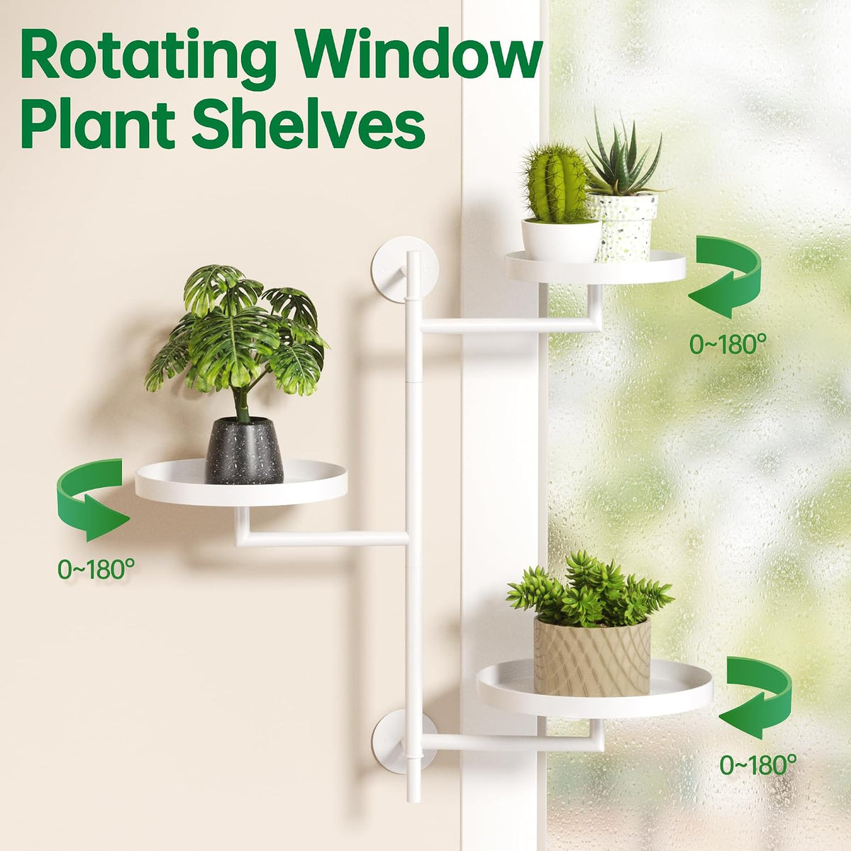 Rotating Window Wall Plant Shelves Stand Holder, 3 Tiered White Metal Floating Plant Shelf Hanger Indoor , Window Sill