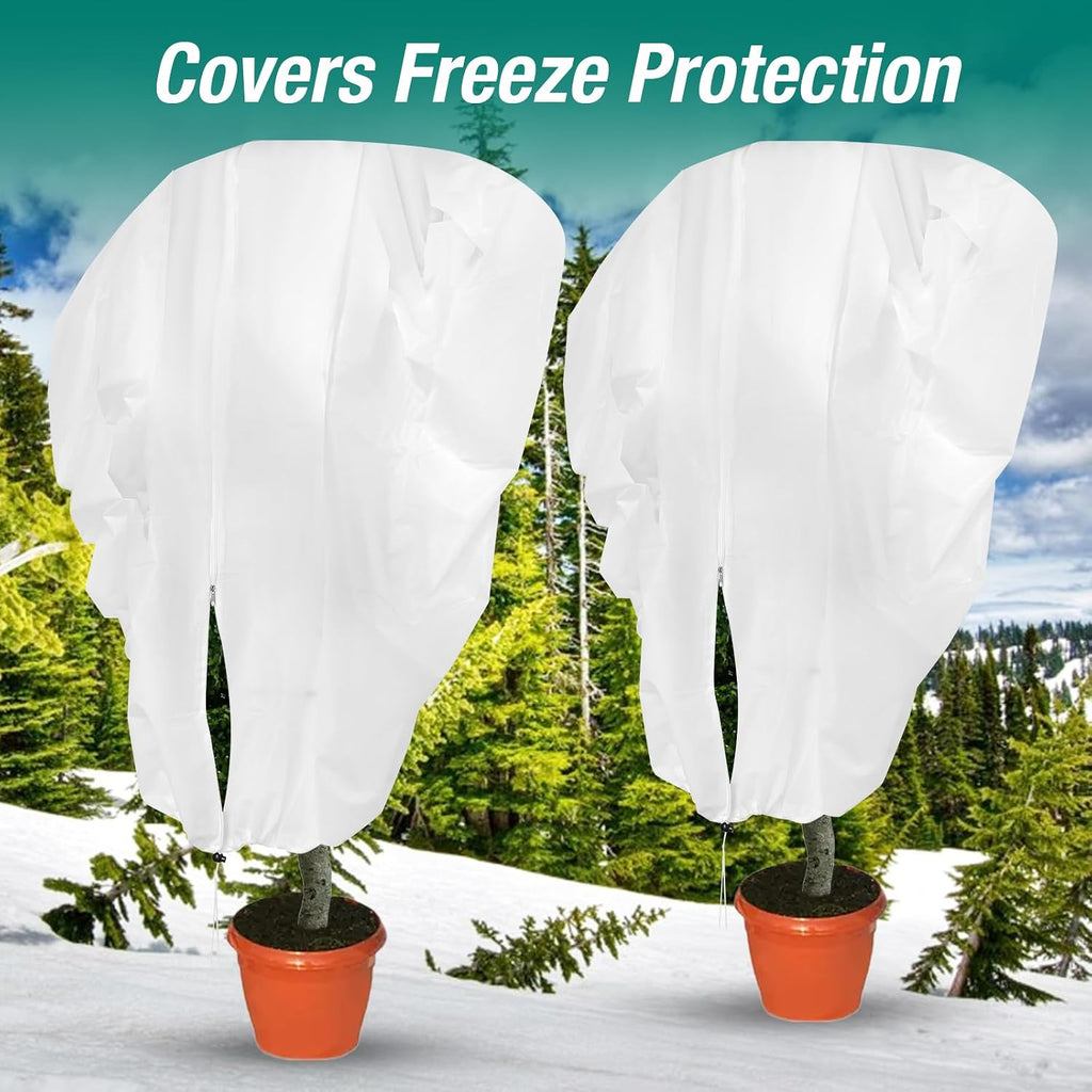 2Pcs Plant Covers Freeze Protection, 7.9 X 6.6 Ft Frost Cloth Winter Plant Covers with Drawstring and Zipper, 2.5