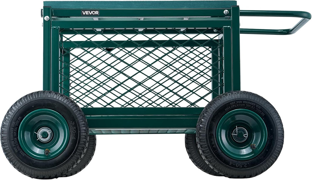 VEVOR Rolling Garden Cart with Seat, Metal Rolling Garden Work Seat with Wheels, Supports up to 400 LBS, Heavy Duty