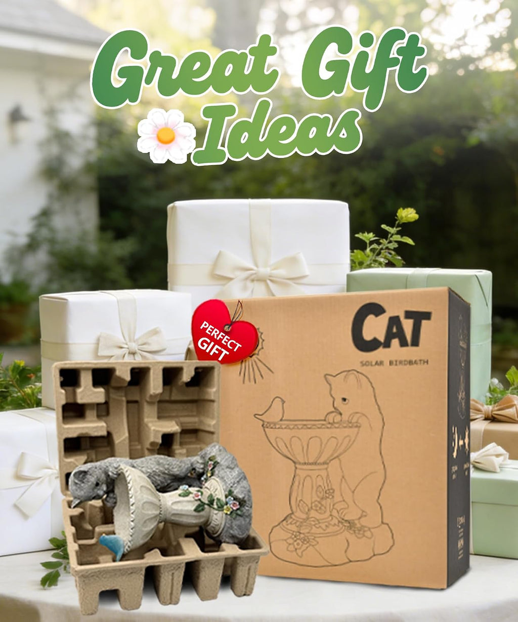 Solar Cat Statue for Garden Decor: IP44 Weatherproof Resin with Automatic Lighting - No Installation- Outdoor Yard
