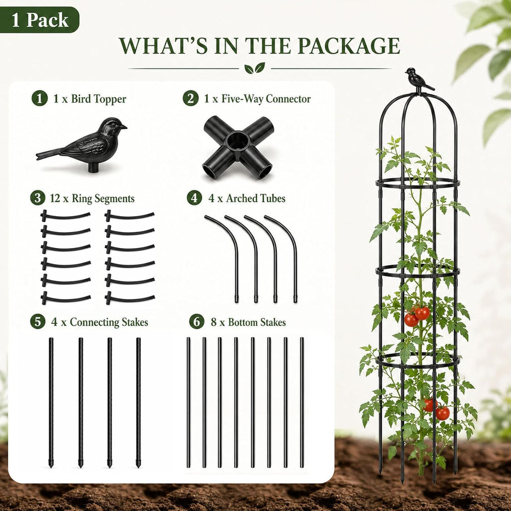 FOLLOOK Garden Obelisk Trellis for Climbing Plants Outdoor, 2 Pack | 67 Inch Lightweight Round Plant Support for Roses