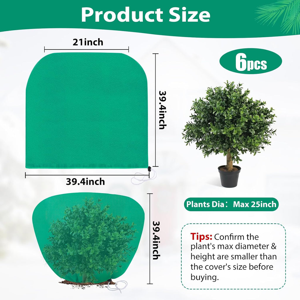 6 Pack Shrub Plant Covers Freeze Protection for Winter, 39.4"X39.4", Green | 2.2 oz/yd² Plant Protection Bags