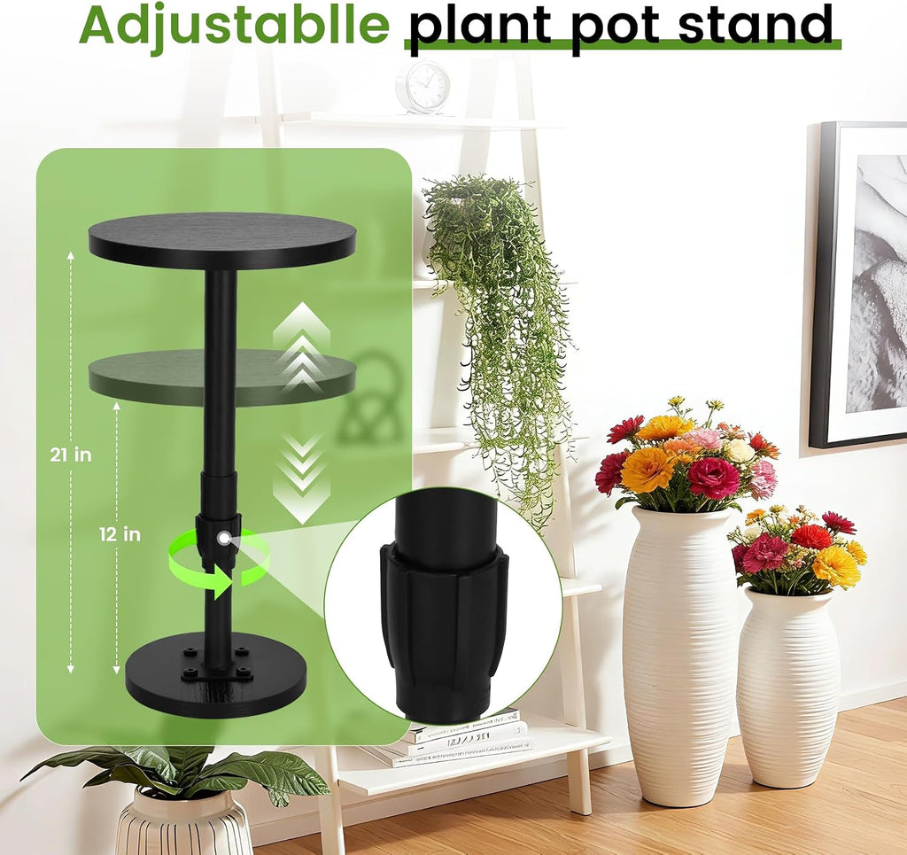 2 Pack Adjustable Height Plant Risers,Adjustable height 12–21 inches | Wooden & Metal Pot Fillers for Large Tall Round